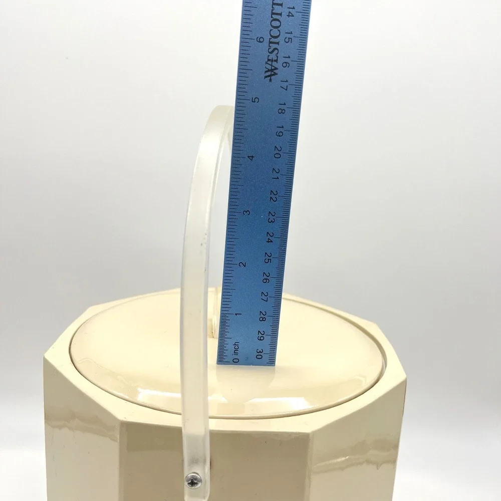 Vintage Georges Briard Ice Bucket Beige Octagon‎ Acrylic Handle Lid Mid Century